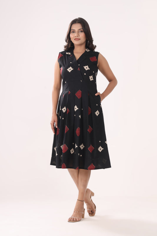 Printed Pleated Midi Dress