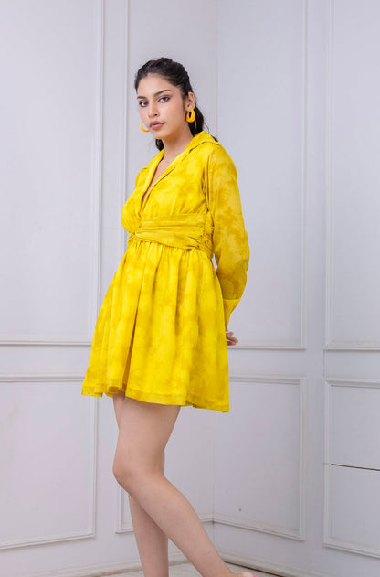 Yellow Shadow Print Chiffon Dress