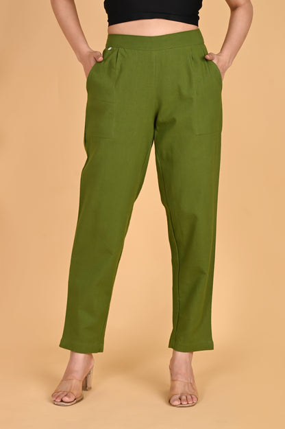 OLIVE GREEN CLASSIC COTTON PANTS