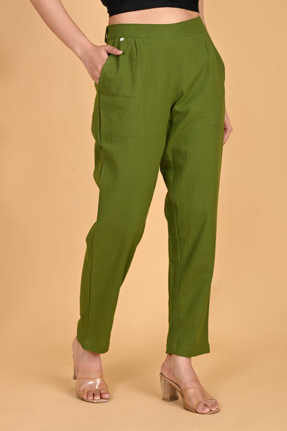 OLIVE GREEN CLASSIC COTTON PANTS