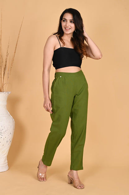 OLIVE GREEN CLASSIC COTTON PANTS