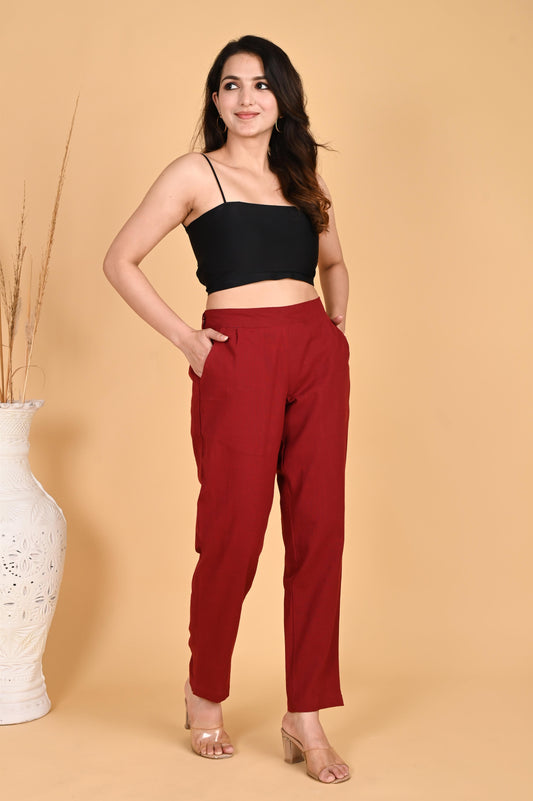 MAROON CLASSIC COTTON PANTS