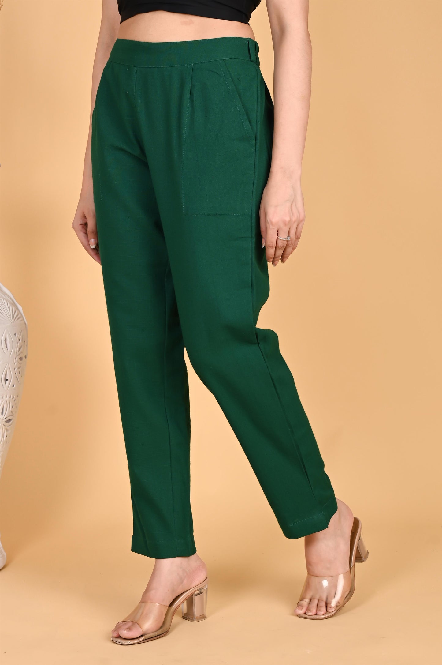 BOTTLE GREEN CLASSIC COTTON PANTS