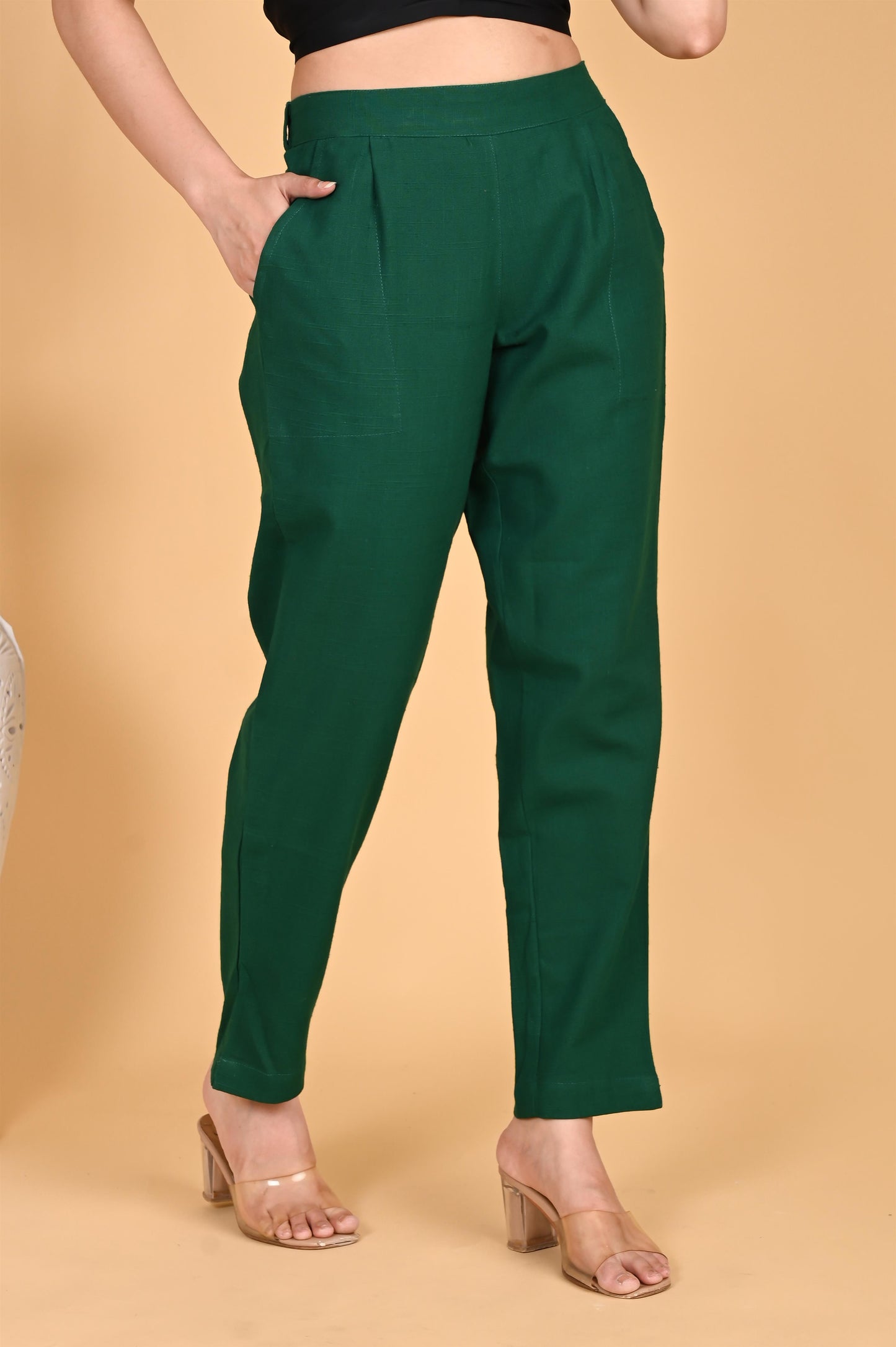 BOTTLE GREEN CLASSIC COTTON PANTS