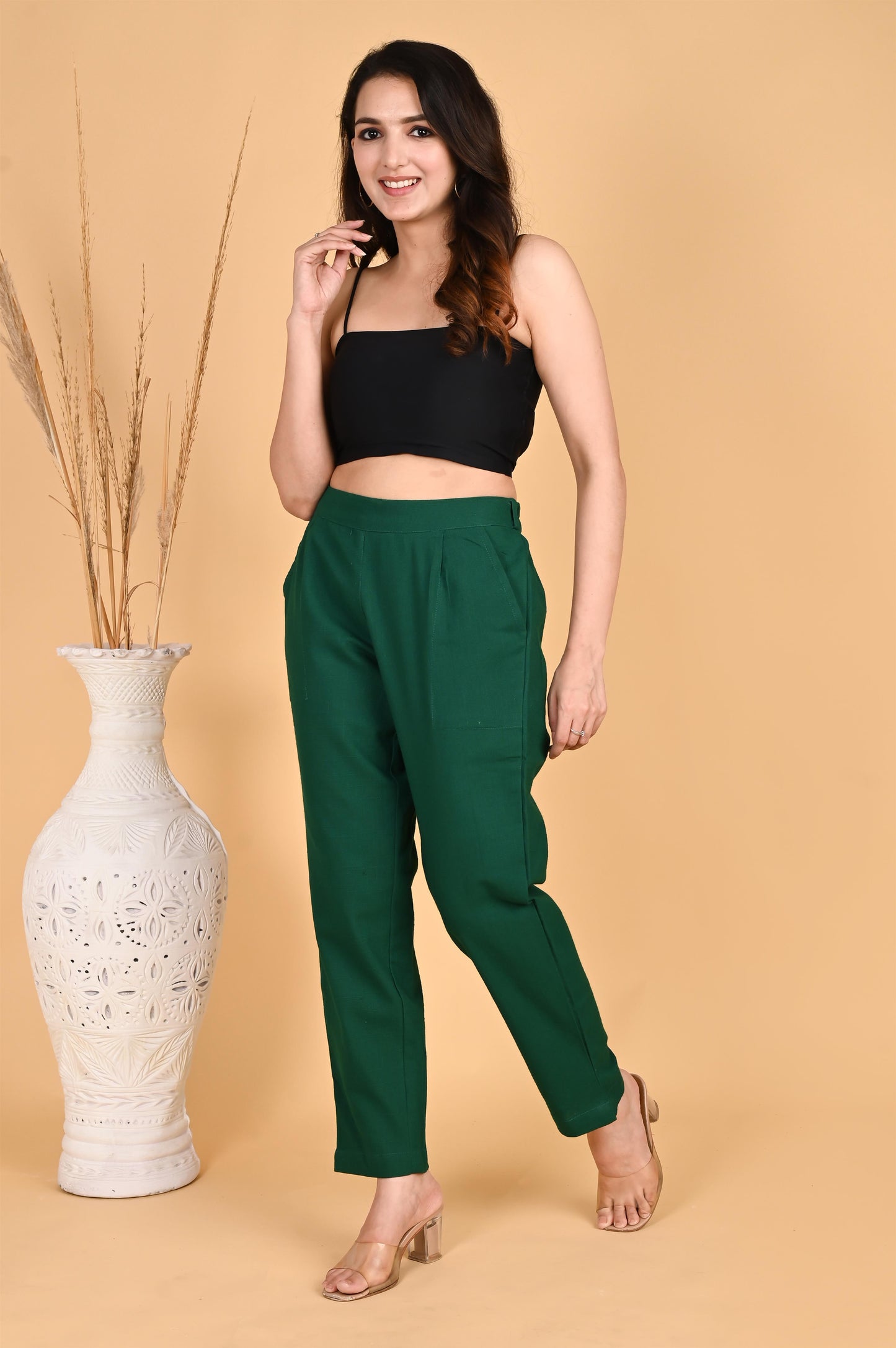 BOTTLE GREEN CLASSIC COTTON PANTS