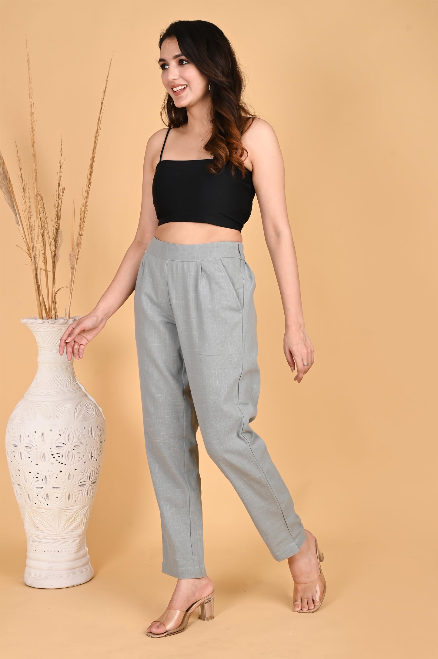 LIGHT GREY CLASSIC COTTON PANTS