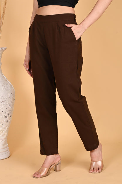 COFFEE BROWN CLASSIC COTTON PANTS