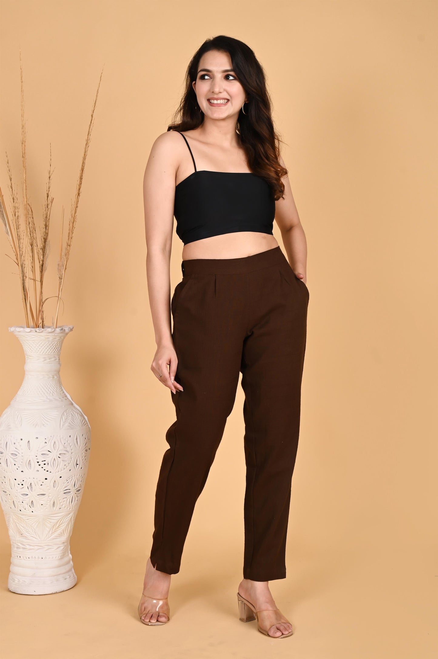 COFFEE BROWN CLASSIC COTTON PANTS