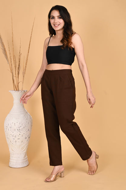 COFFEE BROWN CLASSIC COTTON PANTS