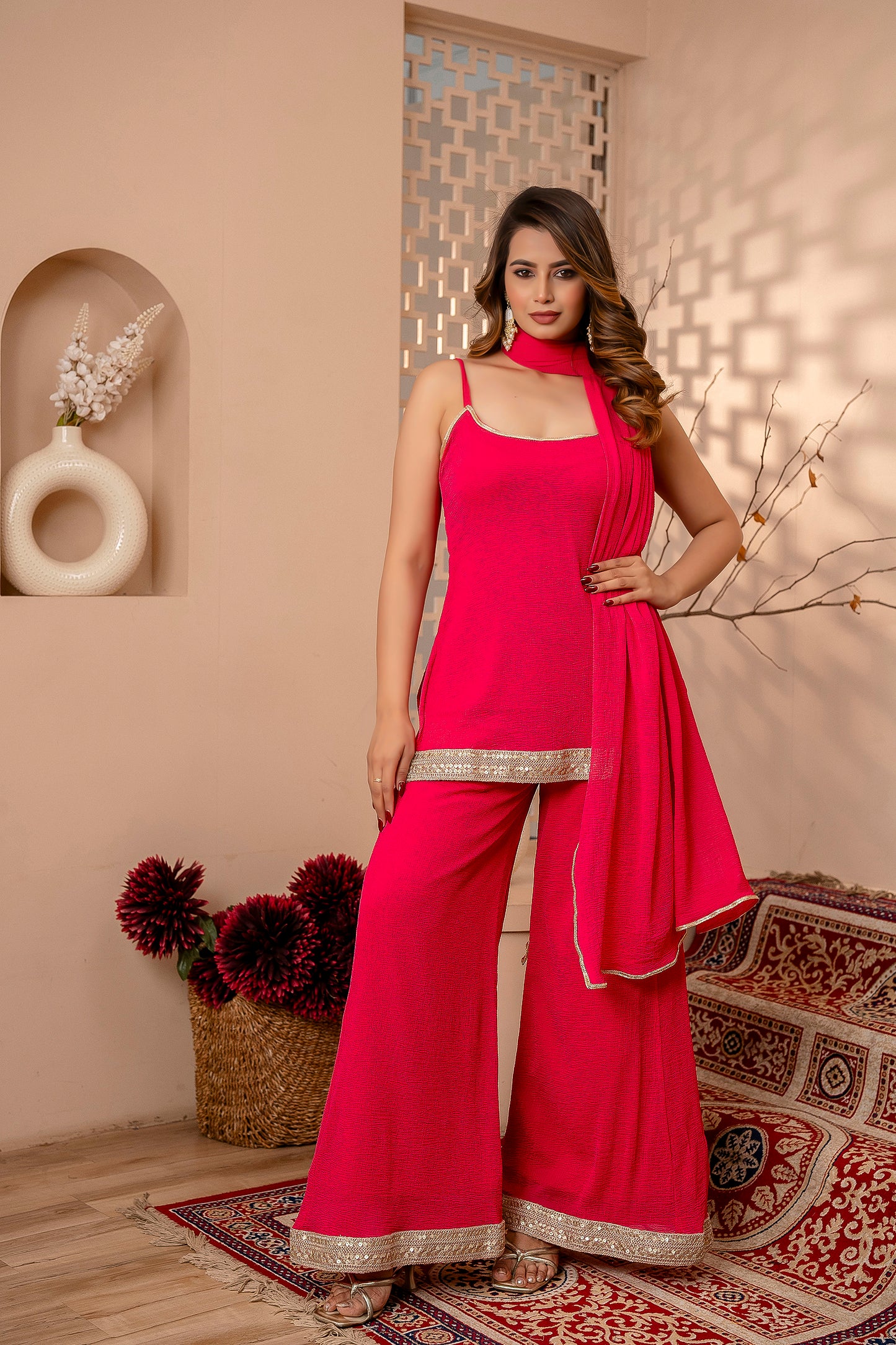 Magenta Tradition Sharara  Kurti set