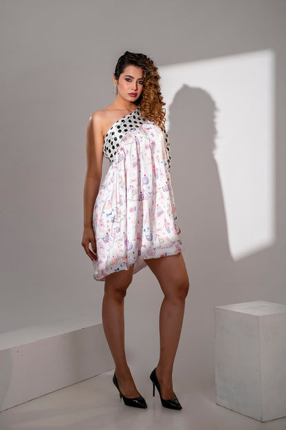 Polka Flounce Balloon Dress Abstract Print